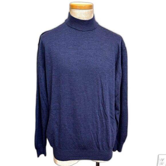 Biella Black Purple Blue Mock Turtle Neck Pure Italian Wool Sweater - Men XXL - Picture 1 of 7